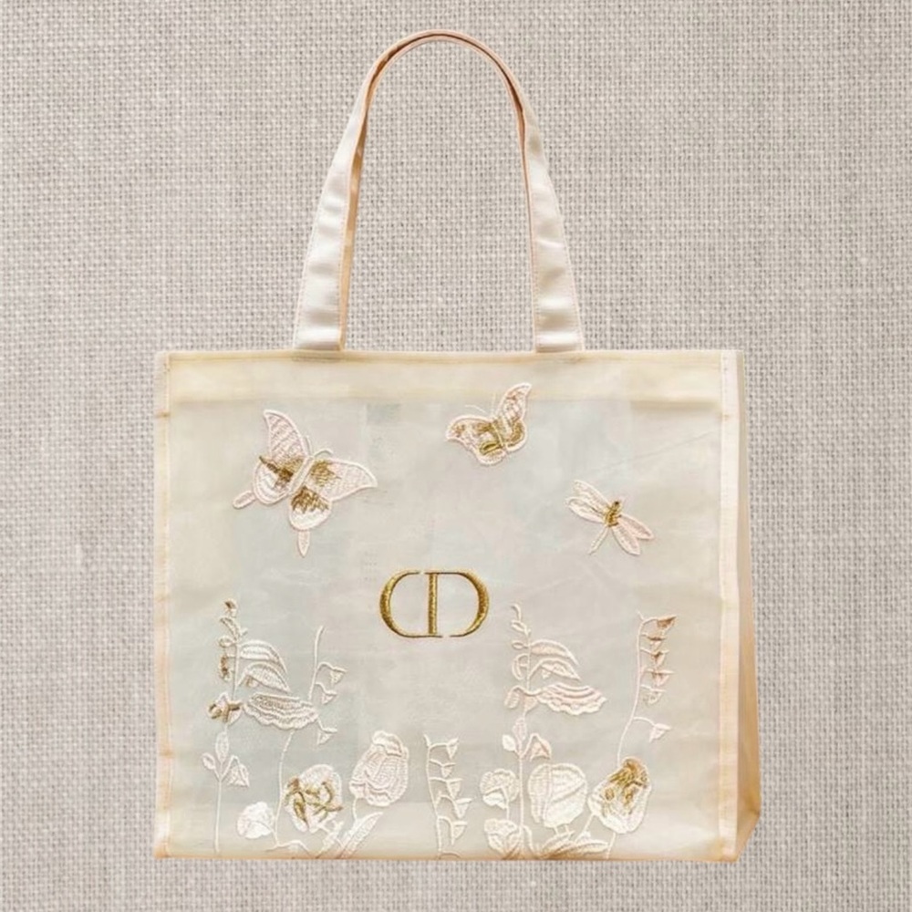 NEW! Christian Dior Embroidered Cream Tote Bag